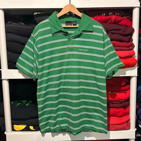 Vans Other - Vintage 90s Vans off the Wall Polo Collared Green Striped Mens XL Shirt